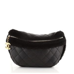 Chanel zip waist bag quilted calfskin with fur